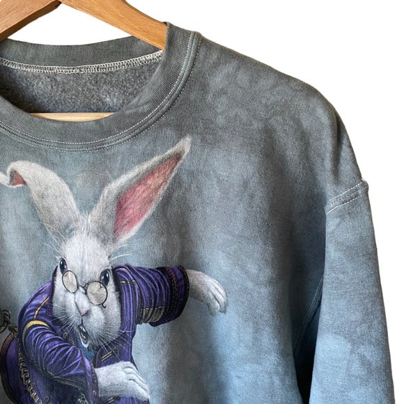 Tie Dye White Rabbit Graphic Sweatshirt Green Bluish Grey Lightweight Sz Md - Picture 11 of 15